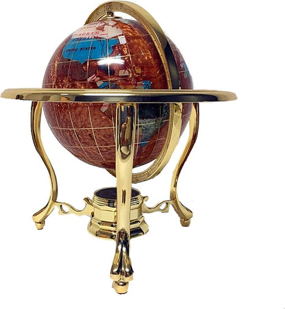Unique Art 10-Inch Tall Table Top Amber Pearl Swirl Ocean Gemstone World Globe with Gold Tripod Stand (Amber Pearl)