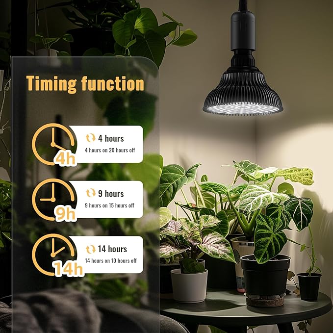 Hanging Grow Lights for Indoor Plants, 25W 5000K, LED Hanging Grow Light with Timer, Height Adjustable Hanging Plant Light, Full Spectrum Pendant Grow Light for Seed Starting, Black