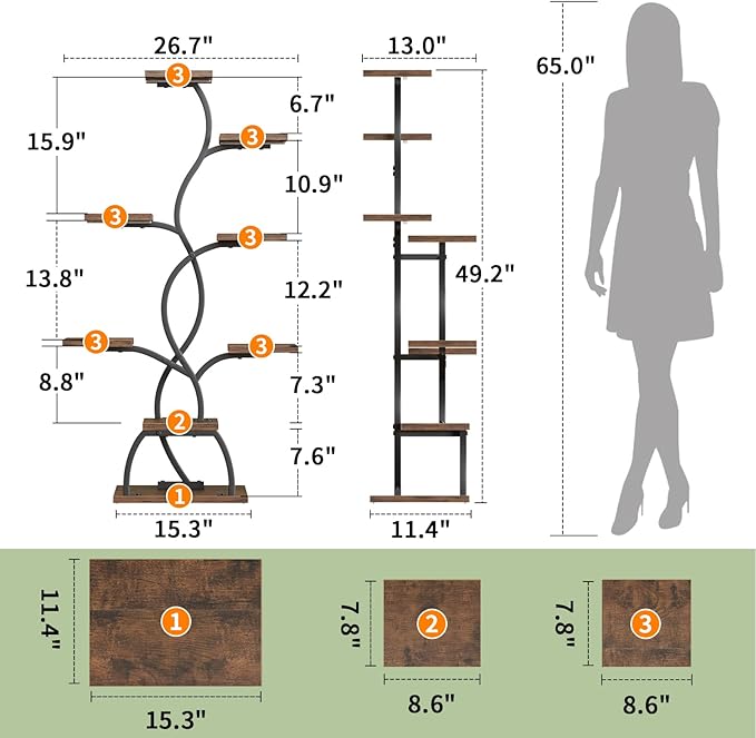 Plant Stand Indoor with Grow Light: 8 Tiered Plant Shelf Indoor, Corner Plant Stand, Tall Plant Shelf, 49" Plant Shelf with Grow Light, Plant Stand, Small Indoor Plant Stand for Living Room, Balcony