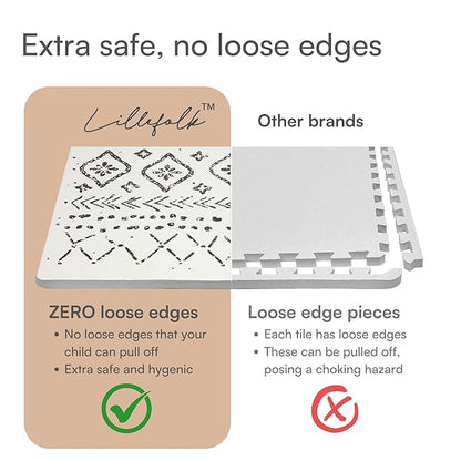 Baby Play Mat for Floor – 4x6ft Boho | Soft Non Toxic Premium EVA Foam Tiles for Tummy Time, Crawling & Playroom – Waterproof Interlocking Floor Mat for Babies & Toddlers by Lillefolk (6 Tiles)