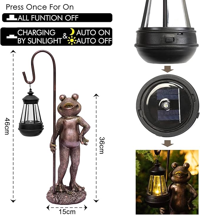 Large Frog Statue with Solar Lantern Outdoor Lawn Decoration Garden Frog Decoration Balcony Yard Lawn Unique Housewarming Gift Suitable for Kids and Adults