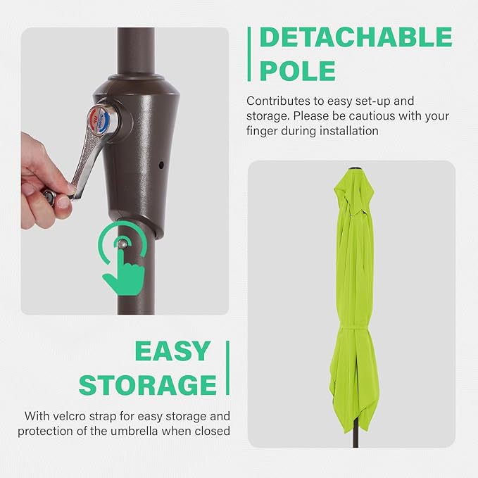 JEAREY 6.5x10 ft Rectangular Patio Umbrellas Outdoor Market Umbrella with Push Button Tilt and Crank, Rectangle Table Umbrella 6 Sturdy Ribs UV Protection for Pool Garden Backyard Deck, Apple Green