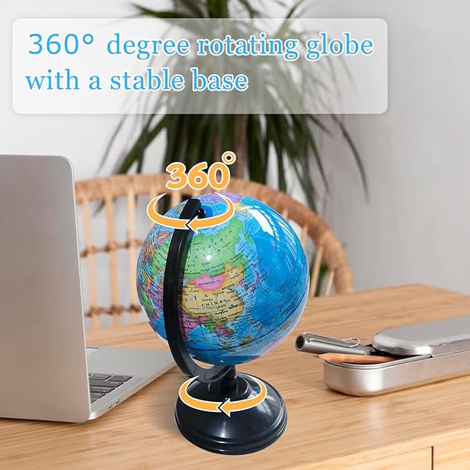 6'' Geographic World Globe,Kids Educational Globes with Stand,Decorative Rotating World Map Globes Decor,Political Globe for Child Classroom Geography Teaching,Kids Room