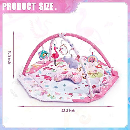 7-in-1 Large Activity Mat for Babies 0-6 Months Tummy Time Mat Play Mat, 5 Tummy TimeToys, 18 Ocean Toys, and 1 Tummy Time Pillow, Baby Activity Mat Easy to Install & Clean, Baby Gift