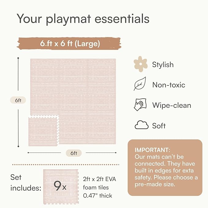 Lillefolk Baby Play Mat for Floor – 6x6ft Dusk | Soft Non Toxic Premium EVA Foam Tiles for Tummy Time, Crawling & Playroom – Waterproof Interlocking Floor Mat for Babies & Toddlers (9 Tiles)