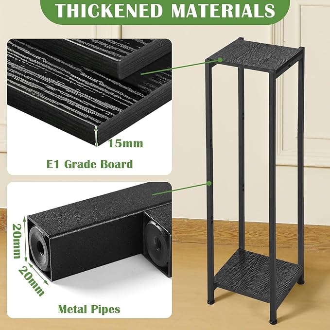 Extra Tall Plant Stand Indoor,40 Inch Plant Stands,2 Tier Metal Plant Stand with Heavy Duty Wood,Black