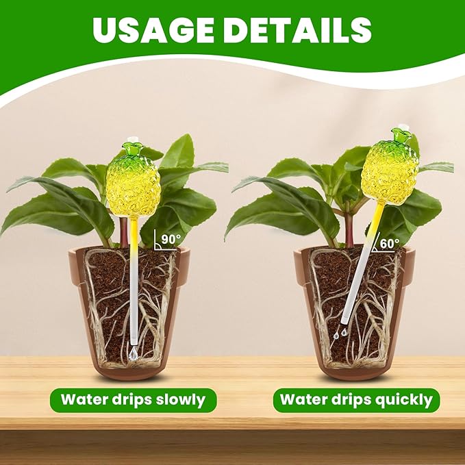 HYH Plant Watering Globes 2 Pack Self Watering Planter Spikes Insert for Indoor & Outdoor Pineapple Large Capacity Watering Device Plant Watering Bulbs Made from Hand-Blown Glass Plant Lover Gifts