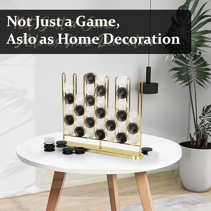 Artistic 4 in a Row Game, Upgraded from Classic Strategy 4 in a Row Board Game, 2 Player Travel Board Games, Metal Game Board & Acrylic Pieces, Home Decoration, Great Gift