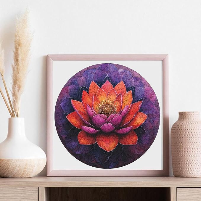 Jiroinlly Flower Wooden Puzzle for Adults, Round Mandala Color Challenge Jigsaw Puzzles 500 Piece, Family Reunion Puzzle for Adults and Kids, Best Gift for Family Friends Royal 16.5x16.5in