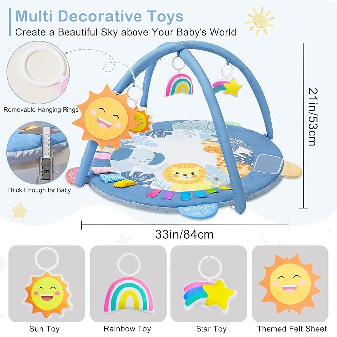 Baby Play Gym Mat Tummy Time Mat, Washable Baby Activity Play Mat for Sensory, Visual, Hearing, Touch Development, Baby Toys Shower Gift for Newborn