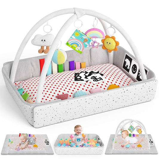 Baby Play Gym Mat Tummy Time Mat Activity Center for Newborn Infant Gifts Babies Shower Gifts for Boy Girl Baby 0-3-6-9-12 Months Skill Development Newborn Infant Babies Essentials Gifts