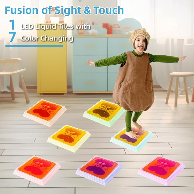 Art3d 12×12 Inch Sensory Interactive Yellow-Red Liquid Motion Tiles for Toddlers Kids & Adult - Touch Sensitive 7 Color Changing Flooring Tile for Home Décor, Indoor & Outdoor Activities, 1-Pack