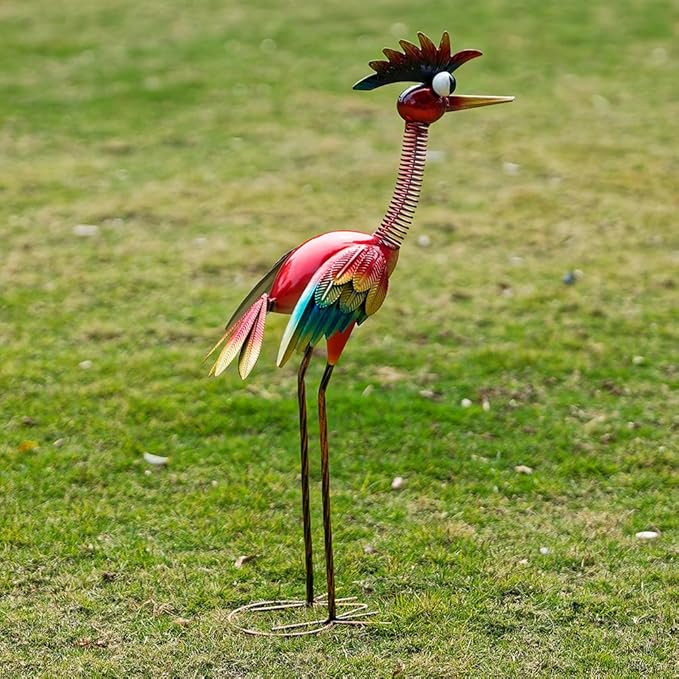 DREAMSOUL 30" Tall Wacky Metal Rooster Garden Statues, Funny Chicken Outdoor Statues Red Rooster Statue for Garden Patio Art Decor