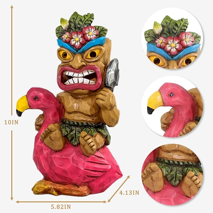 Solar Tiki Statue Flamingos Decor - Tiki Decorations Outdoor for Bar, Patio, Balcony, Yard,Lawn Ornament
