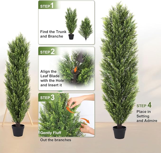 THE BLOOM TIMES 6ft Tall Topiary Trees Artificial Outdoor – UV Resistant Faux Cedar Pine Cypress Bushes and Shrubs, Fake Potted Plants for Front Porch Outside Planter Patio Decor, Set of 2 (6 Foot)