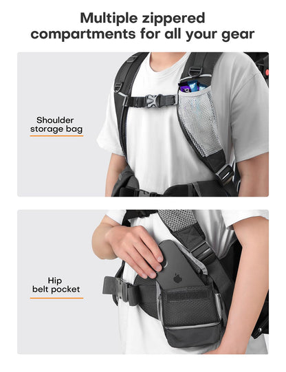 besrey Baby Backpack Carrier, Toddler Hiking Backpack with Safety 3-Height Seat, Adjustable Straps&Waist Belt, Foldable Frame Lightweight Large Capacity Child Carrier for Hiking (Black/Grey)