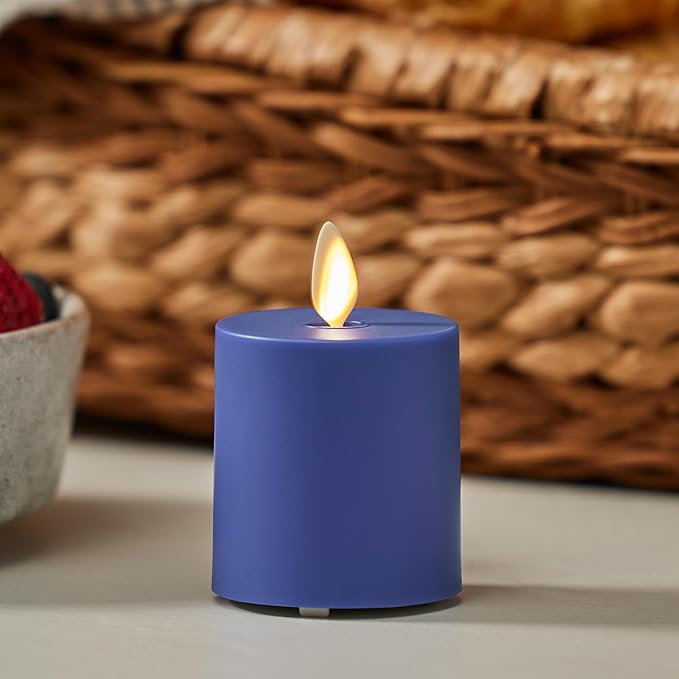 Luminara Outdoor Votive Flameless LED Candle, Vivid Ultramarine 2" x 3.2", Moving Flame Battery Operated Timer Remote Ready IPX4 Matte Plastic Finish