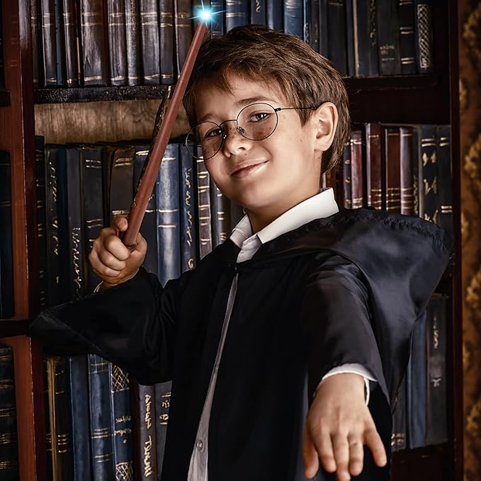 Sumind 4 Pieces Light up Wand Magic Light and Sound Wizard Wands, Illuminating Witch Wand, Costume Accessory for Halloween Cosplay Birthday Party Favors(Black, Dark Brown)