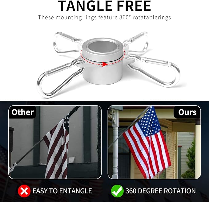 Quarut House Flag Pole Kit,Including 6Ft Stainless Steel Flag Pole,Heavy Duty Nylon 3x5 Ft American Flag,Aluminum Alloy Rings and Bracket.Wall Mounted Flagpole Set for Residential Commercial（Silvery）