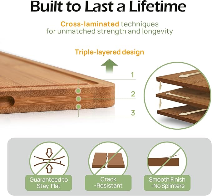 Wood Cutting Board, Carbonized Bamboo Set With Smooth Surface & Easy Storage For Busy Kitchens, Ideal Charcuterie & Chopping, Durable, Knife-Friendly (4Pcs)