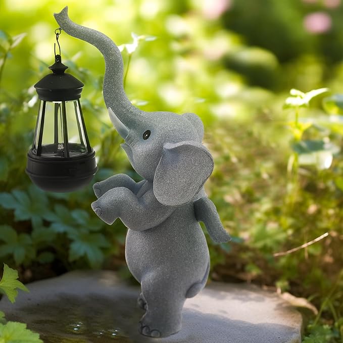 Solar Garden Statues Outdoor Decor,Angel Elephant Statue Outdoor Clearance,Resin Outdoor Statues Garden Decor for Outside Patio Woman Mom Gifts (Angel Elephant)