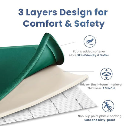 Baby Play Mat for Floor,1.3" Thick Elasti-Foam 74×50 Play Mat for Toddlers Infant Kids,Water-Repellent Soft Coral Velvet for Tummy Time, Non-Slip Backing for Crawling,Tatami Style(Dark Green)