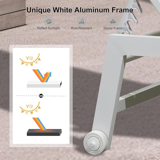 PURPLE LEAF Outdoor Chaise Lounge Set Oversize Adjustable Sunbathing Recliner Extra Wide Lounge Chairs with Side Table for Poolside Beach Outside Patio Aluminum Chaise Lounger Cream 2 Sets