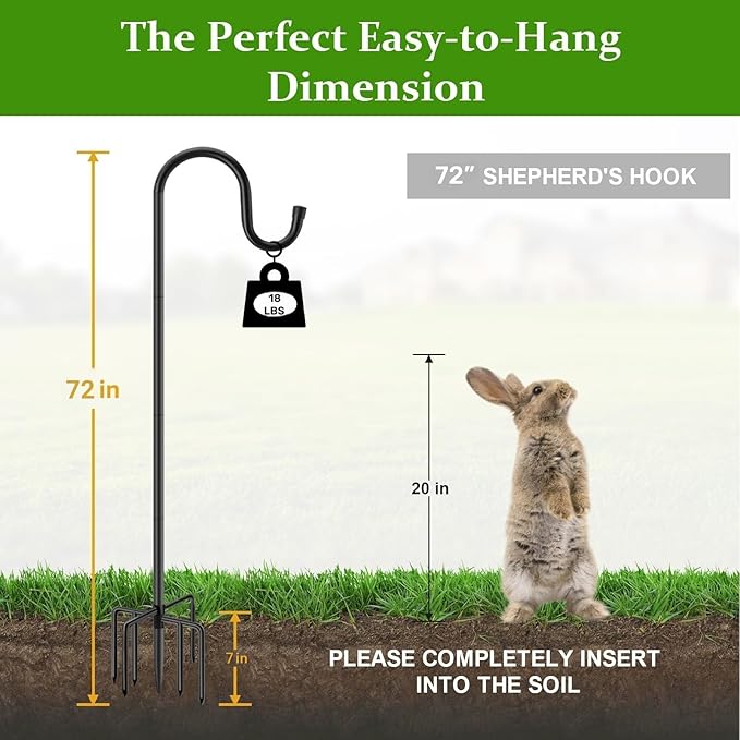 Shepherds Hooks for Outdoor with 7 Base Prongs, 72 Inches Heavy Duty Garden Bird Feeder Pole for Hanging Bird Feeder, Plant Baskets, Solar Light Lanterns, Outdoor Plant Hanger Hook,2 Packs