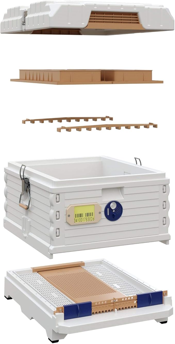 Ergo Insulated 10 Frame Bee Hive Set [NO Frames Included] (Single Hive, White Body Blue Entrance)