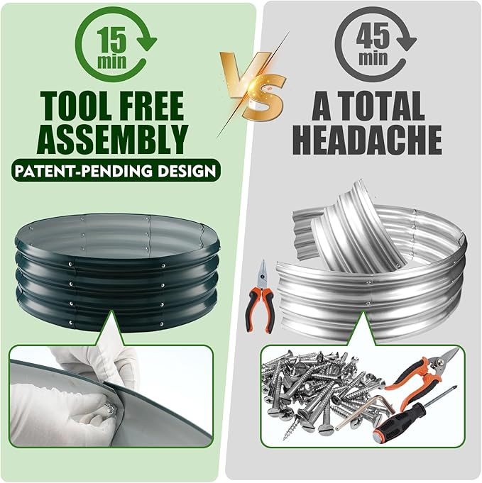 Galvanized Raised Garden Beds for Gardening - 2.7x2.7x1ft Round Metal Planter Boxes Above Ground Outdoor for Vegetables,Flowers,Herbs, Garden Container Green