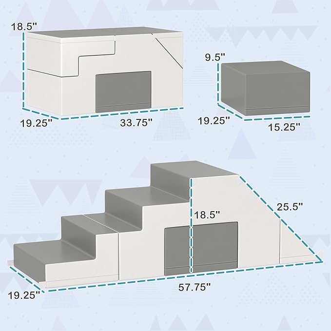 Qaba Toddlers Climbing Toys, Foam Climbing Blocks, 2 Pieces PU Leather Soft Play Set Indoor for Crawling or Sliding Aged 1-3 Years, Light Gray