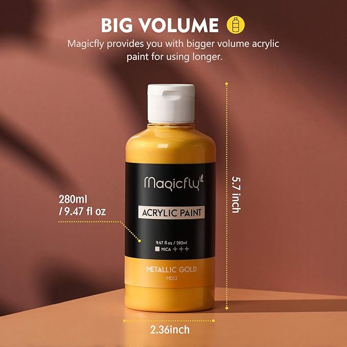 Magicfly Acrylic Paint Set, 14 Vibrant Colors (280ml / 9.47oz Each), Large Bulk Acrylic Paints for Artists & Beginners, Rich Pigment Craft Paint for Canvas, Wood, Ceramic, Fabric