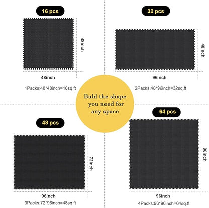 Shihanee Foam Floor Baby Tiles Foam Floor Mats Play Mats Bulk with Borders Interlocking for Kids Baby Playroom Nursery Gym (Black,64ft)