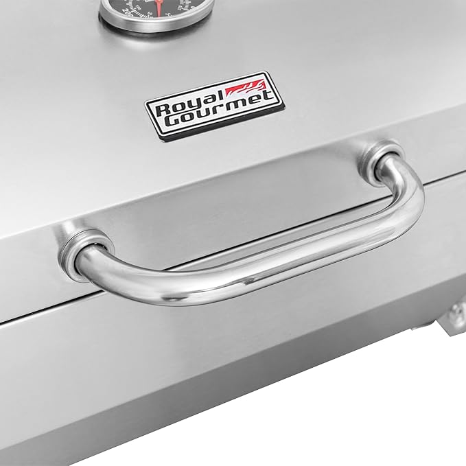 Royal Gourmet GT1001 Stainless Steel Portable Grill, 10000 BTU BBQ Tabletop Gas Grill with Folding Legs and Lockable Lid, Outdoor Camping, Deck and Tailgating, Silver