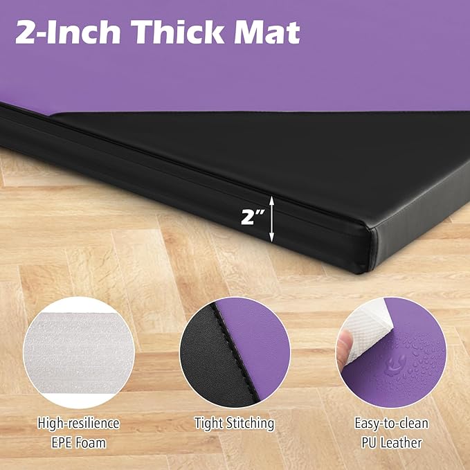 Giantex 4'x10'x 2" Gymnastics Mat, 4-Panel Folding Aerobics Exercise Mat w/Hook & Loop Fastener, Carrying Handle, Portable Tumbling Mat for Stretching Yoga Cheerleading Martial Arts