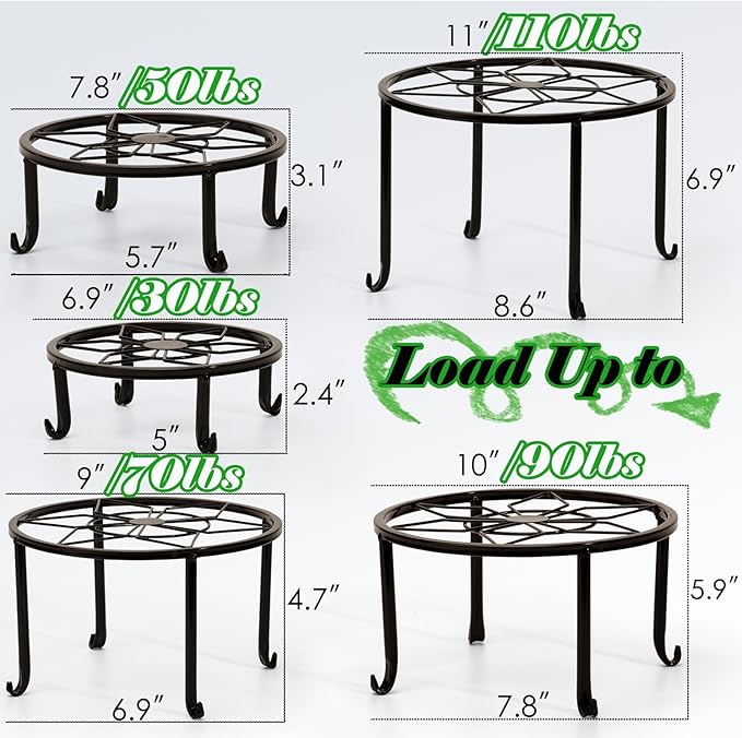 5 Pack Metal Plant Stands Outdoor Indoor,Heavy Duty Planter Stands for Indoor Plants,Rustproof Iron Flower Pot Stands Outdoor,Pot Stand for Plants Flower Stand Plant holders for Plant Decor