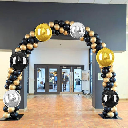 Giant 4D Foil Balloons, 6Pcs Large Metallic Black Gold Silver Round Balloons, 22 Inch Big Round Foil Balloon for Graduation Decorations Class Of 2025, Birthday Party Baby Shower Decoration