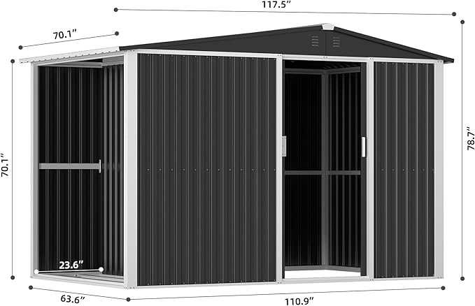 Metal Outdoor Storage Shed 10FT x 6FT with Firewood Storage, Steel Utility Tool Shed Storage House with Sliding Door, Metal Sheds Outdoor Storage for Backyard Garden Patio Lawn, Black