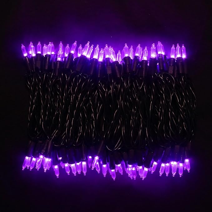 MULTI-SPARKING Purple LED Halloween Lights - 100 Count Purple Christmas String Lights for Tree, Party, Holiday, Indoor and Outdoor Halloween Decorations, 33 Feet Black Wire, UL Certified, Connectable