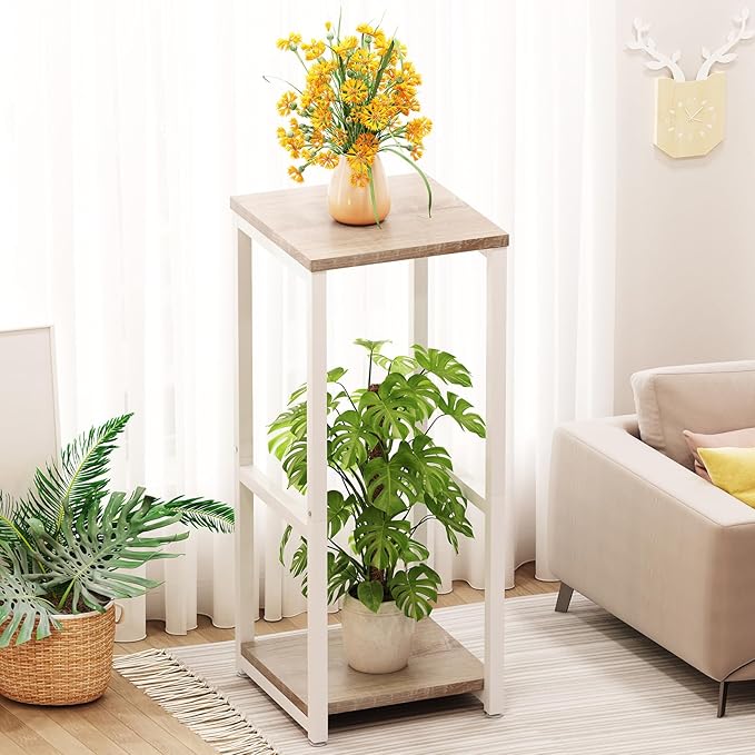 Plant Stand Indoor Corner Tall 2 Tier Metal Modern Flower Storage Plant Shelf Holder for Living Room Balcony Garden,White (2 Tier-White)