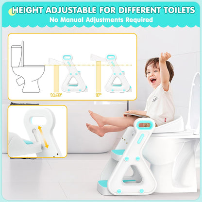 Gimars Upgrade Ultra-Stable 2 In 1 Multifunctional Toddler Potty Seat For Toilet with Setp Stool, Potty Traning Toilet For Boys Girls With Widened Ladder,Comfortable Safe Potty Seat With Handrail,Aqua