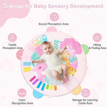 Baby Play Gym Mat Tummy Time Mat, Washable Baby Activity Play Mat for Sensory, Visual, Hearing, Touch Development, Baby Toys Shower Gift for Newborn