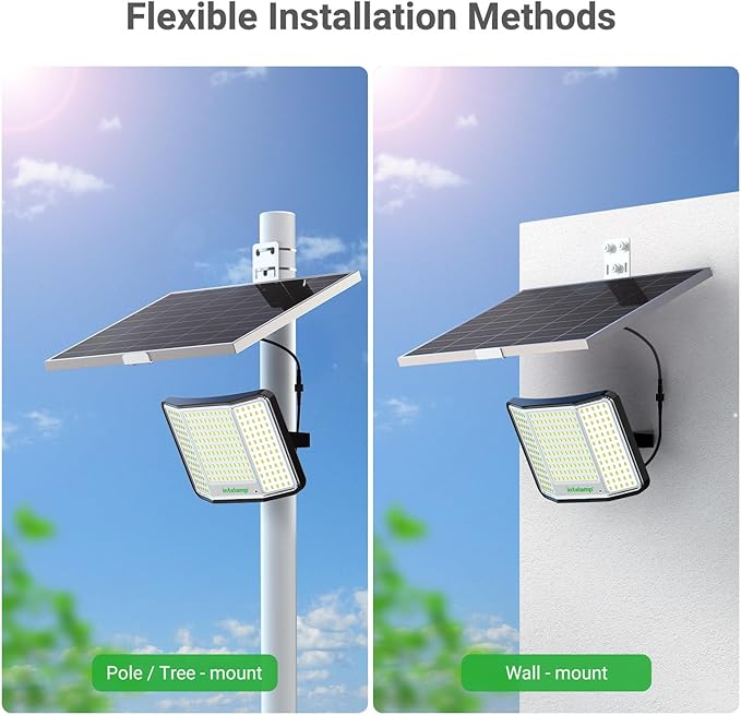 intelamp Solar Flood Lights Outdoor Waterproof, 20000mAh 2000LM Floodlight Exterior with Remote 16.4 FT Cable, 2-12H Timer Dusk to Dawn Security Spots Lighting Outside for Garden Pathway