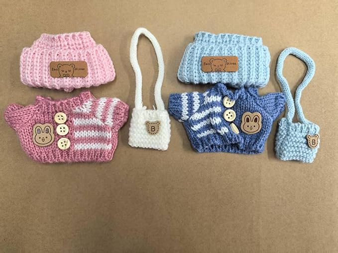 (4 Pack) Clothes for Labubu Doll(NO Doll),Premium Clothes for Dolls Accessories,Handcrafted Crochet 3 Pieces Outfit Set Suitable for Labubu15&17cm,Adorable Dress-Up Accessories for Labubu