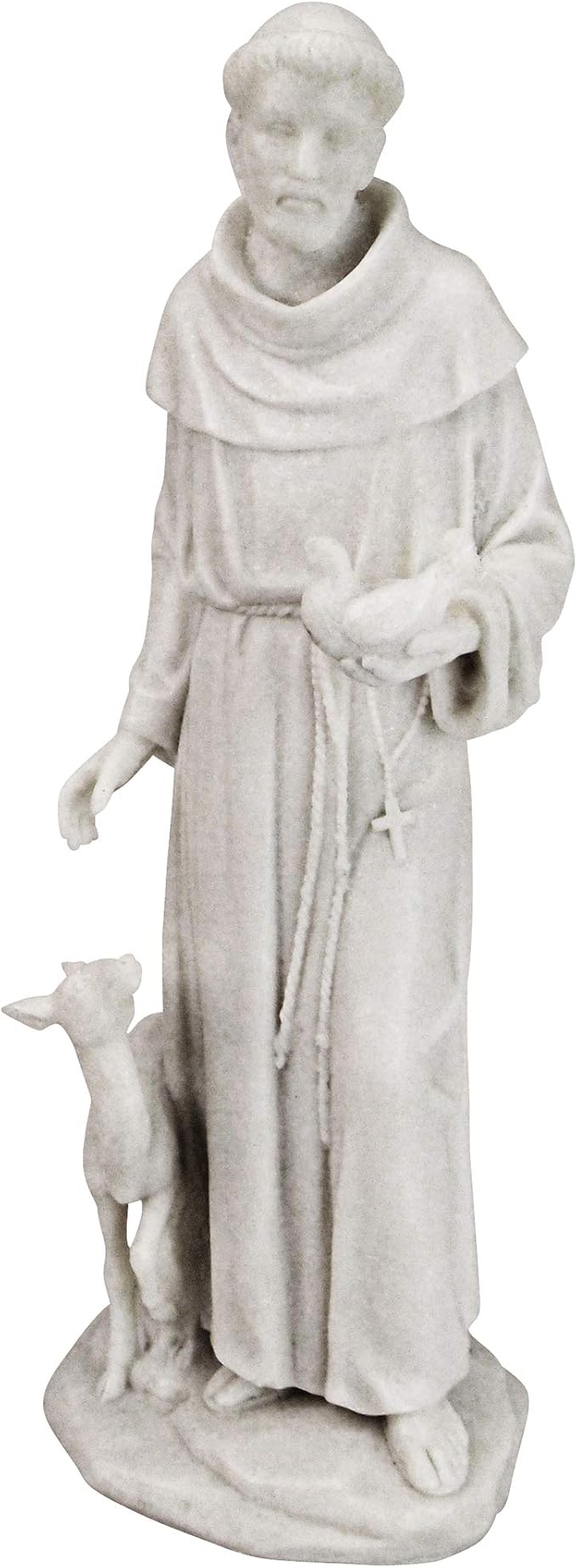 Design Toscano Francis of Assisi, Patron of Animals Religious Statue Figurine, 11 inches tall, Cast Marble Resin, White Finish