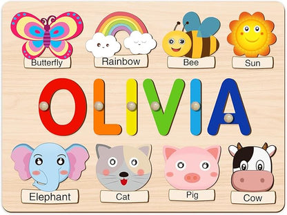 Personalized Name Puzzle for Kids, First Birthday Gifts for Girls&Boys, Learning Toys 1-3 Animal Puzzle Montessor Toys for Kids