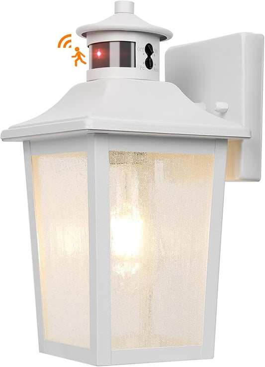 White Motion Sensor Outdoor Wall Light - Dusk to Dawn Outdoor Wall Lighting, Waterproof Exterior Light Fixture, Modern Porch Light Outside Wall Mount for House Patio Garage, Anti-Rust