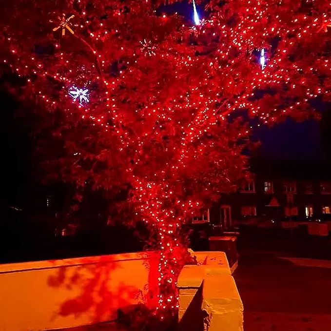 Dazzle Bright Christmas String Lights, 132FT 400 LED Connectable Green Wire 8 Modes String Lights, Waterproof Christmas Lights for Indoor Outdoor Patio Party Wedding Decorations, Red