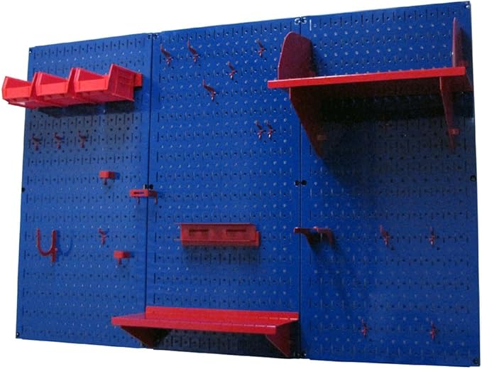 Wall Control Pegboard Organizer 4 ft. Metal Pegboard Standard Tool Storage Kit with Blue Toolboard and Red Accessories