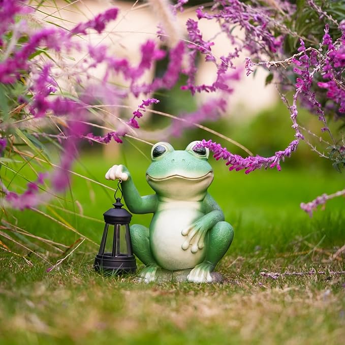 Large Frog Garden Decor for Outside Solar Powered Sculptures for Garden Patio Cute Animal Garden Statues Home Easter Ornaments, Gifts for Mom Grandma